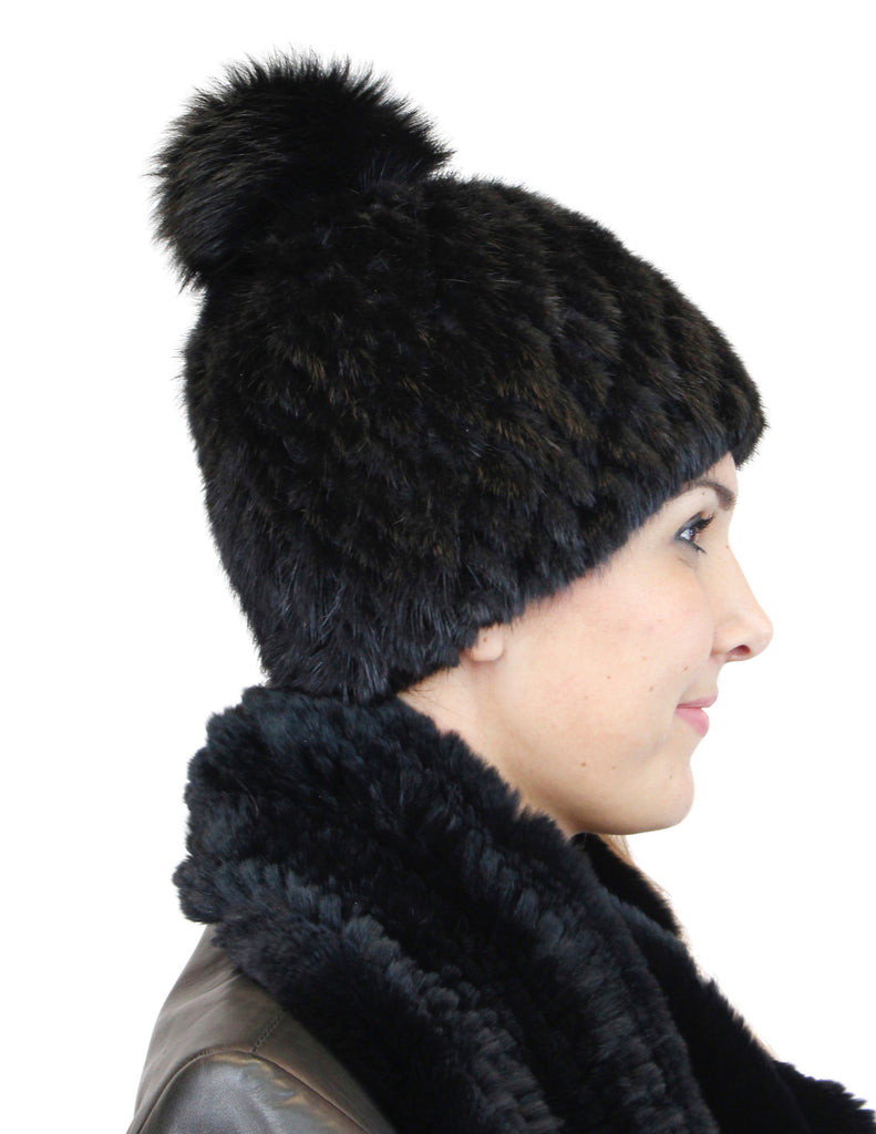 Real rabbit fur hat, Natural fur pom pom beanie, Gift for her