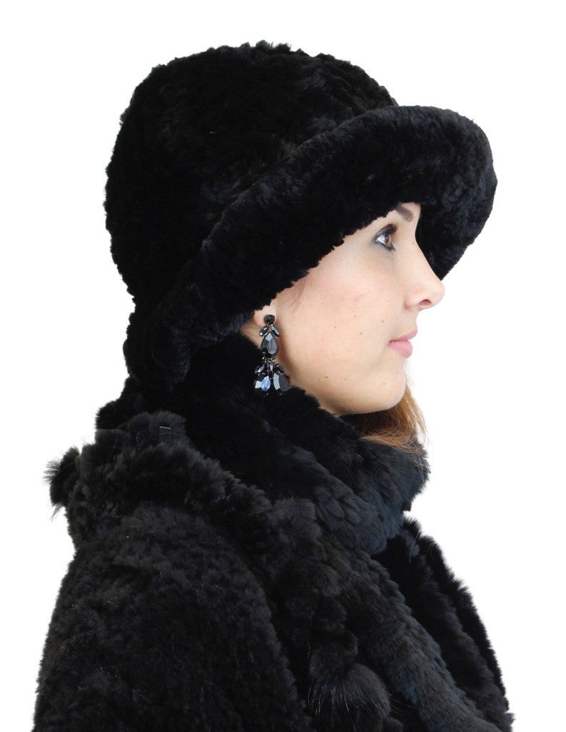 KNITTED REX RABBIT FUR HAT W/ ADJUSTABLE BRIM – The Real Fur Deal