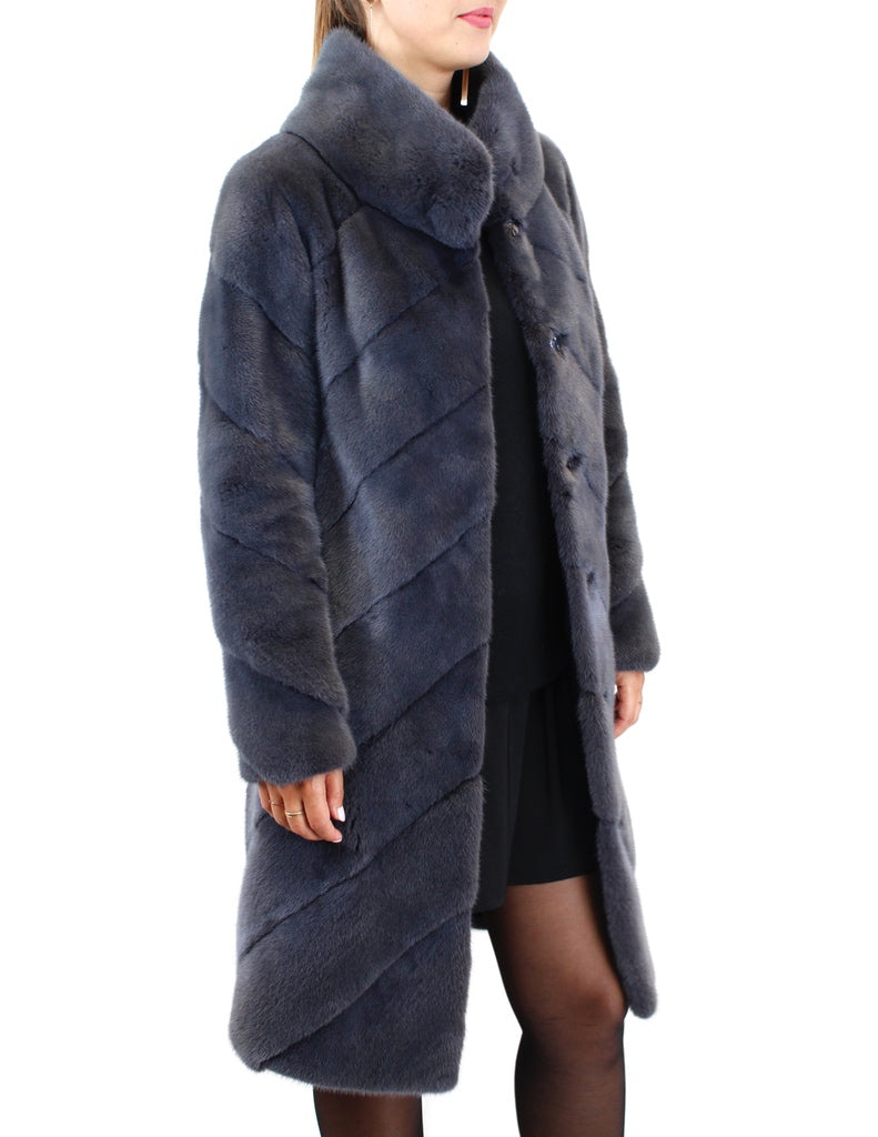 Dark Gray Rex Rabbit Fur Long Women's Coat. Rex Rabbit 