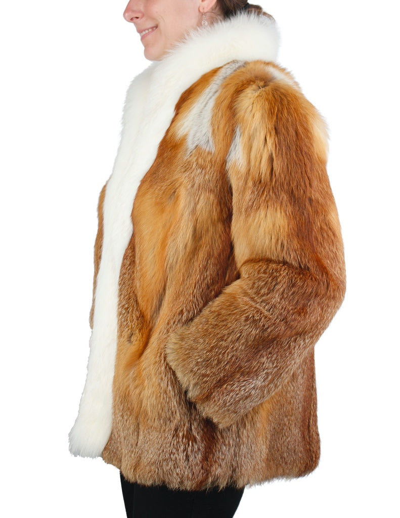 Winter Women's Fashion Mink Fur Coat Red Faux Fox Fur Coat Mid