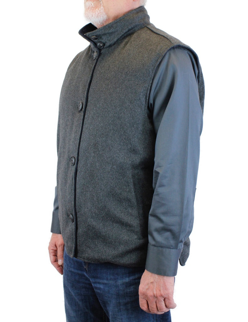 MEN'S REVERSIBLE NAVY BLUE SUEDE LEATHER & GRAY CASHMERE VEST