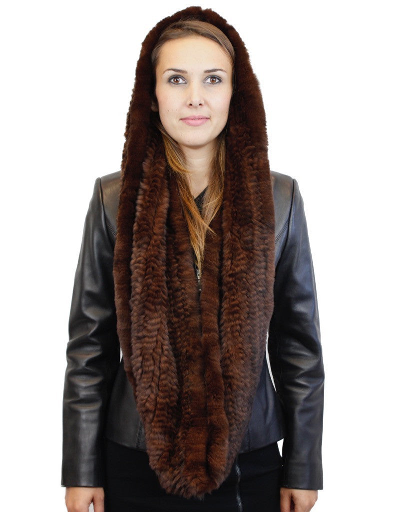 Glacier Wear Rex Rabbit Fur Infinity Hood Scarf - Brown #4072 at   Men's Clothing store