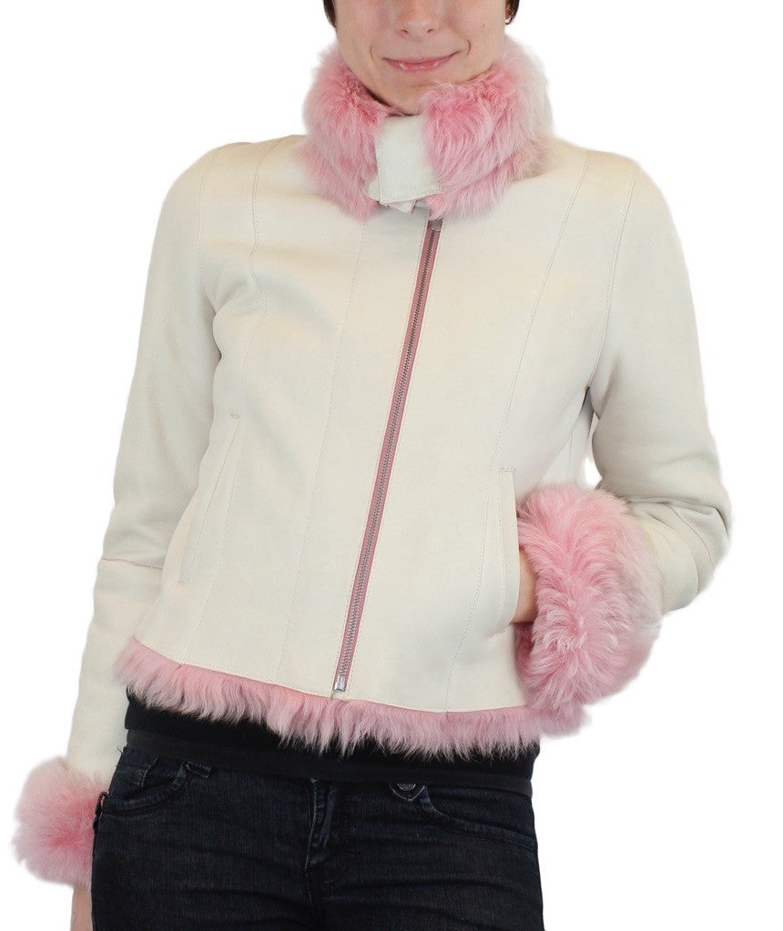 Pink and white fur jacket best sale