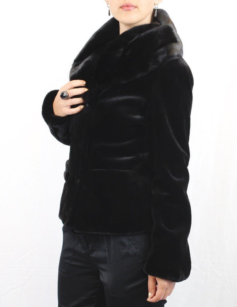 REVERSIBLE BLACK SHEARED & UNSHEARED BLACKGLAMA MINK FUR BOMBER JACKET –  The Real Fur Deal