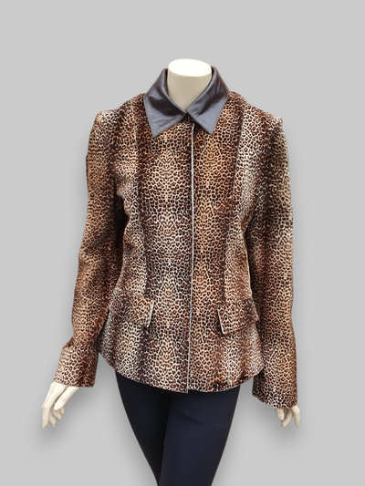 Leopard Stenciled Shearling & Leather Jacket -Small/Medium