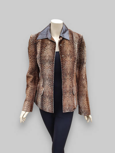 Leopard Stenciled Shearling & Leather Jacket -Small/Medium