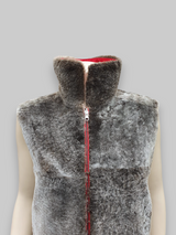 Beige Shearling Vest w/ Red Microfiber Lining -Size 42