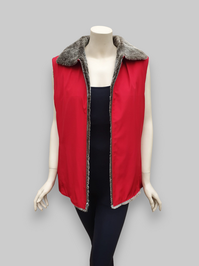 Beige Shearling Vest w/ Red Microfiber Lining -Size 42