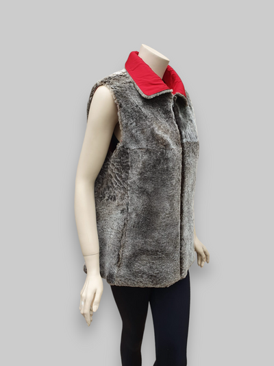 Beige Shearling Vest w/ Red Microfiber Lining -Size 42