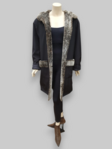 Black Two-Tone Shearling Lined Raincoat -Size 44