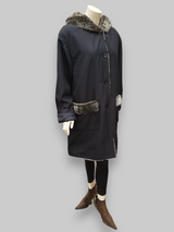Black Two-Tone Shearling Lined Raincoat -Size 44