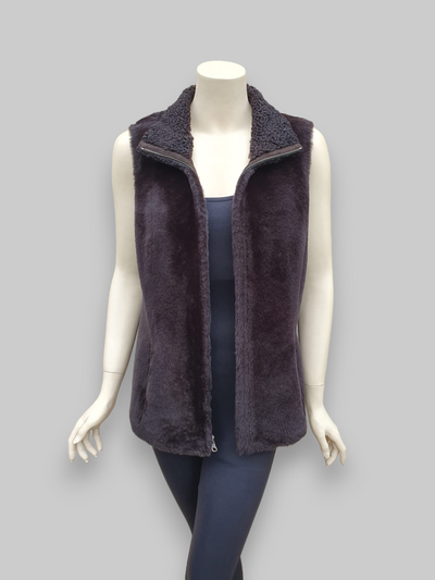 Brown Women's Merino Shearling Vest w/ Lamb Collar -Size 42