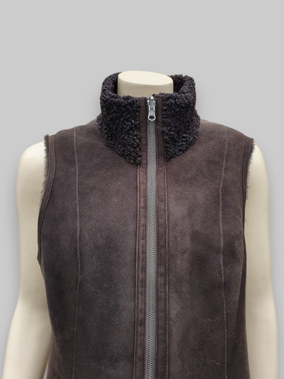 Brown Women's Merino Shearling Vest w/ Lamb Collar -Size 42