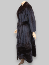 Vintage Dark Mink Coat/Jacket w/ Zip Border & Fur Belt -Small/Medium