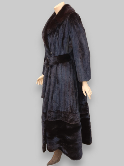 Vintage Dark Mink Coat/Jacket w/ Zip Border & Fur Belt -Small/Medium