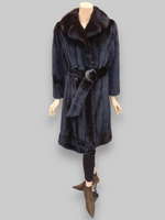 Vintage Dark Mink Coat/Jacket w/ Zip Border & Fur Belt -Small/Medium