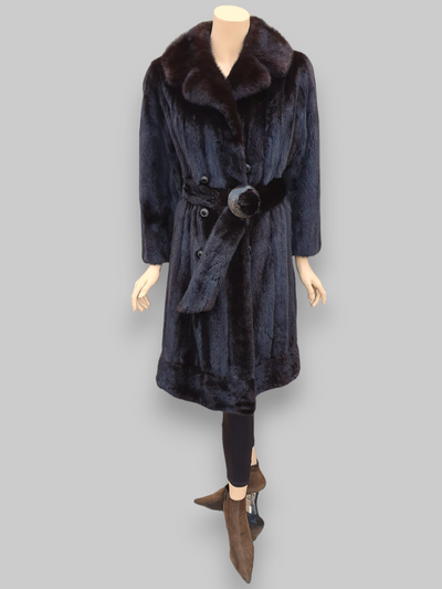 Vintage Dark Mink Coat/Jacket w/ Zip Border & Fur Belt -Small/Medium