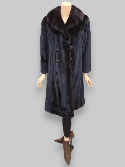 Vintage Dark Mink Coat/Jacket w/ Zip Border & Fur Belt -Small/Medium