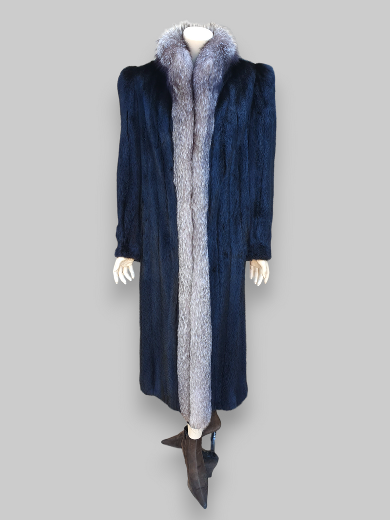 High End Blue Gray Sheared Beaver Fur Coat Full Length 49 M/L Fast Shipping