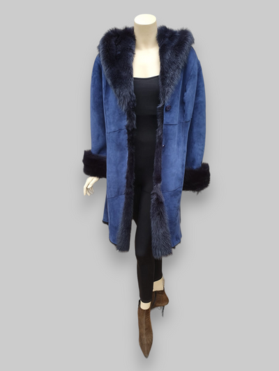 Blue Shearling Hooded Jacket -Size 12 US