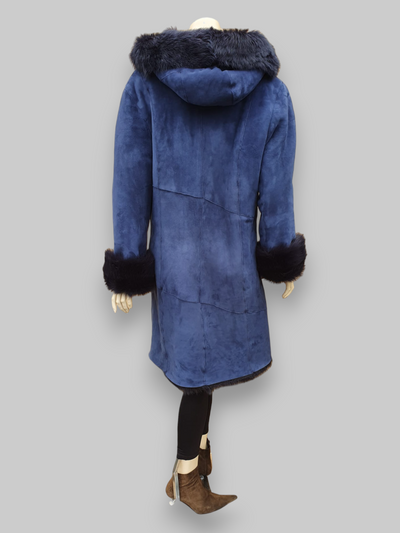 Blue Shearling Hooded Jacket -Size 12 US