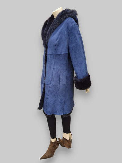 Blue Shearling Hooded Jacket -Size 12 US