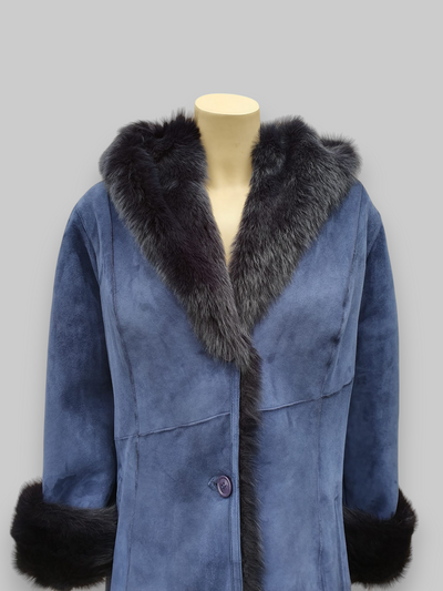 Blue Shearling Hooded Jacket -Size 12 US