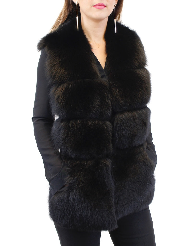 BLACK SHEARED MINK & FOX FUR CONVERTIBLE VEST, SCARF – The Real