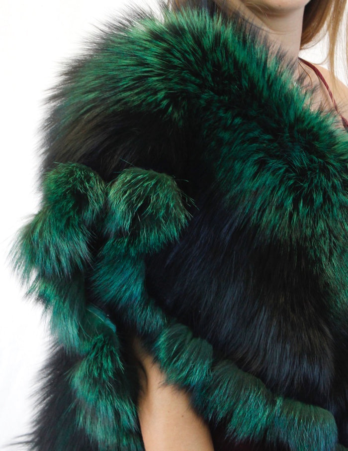 Belle Fare Dyed Rabbit Fur-trim & Dyed Fox Fur Vest in Natural