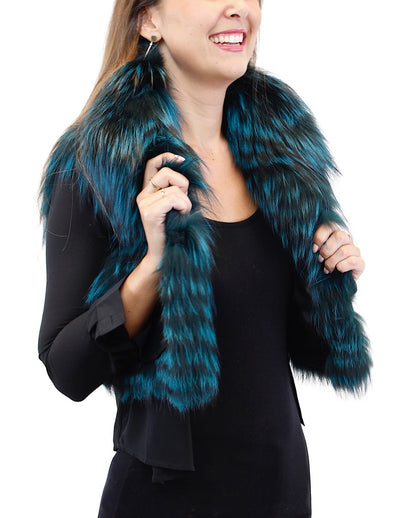 TEAL GREEN DYED FOX FUR CROPPED VEST - from THE REAL FUR DEAL & DAVID APPEL FURS new and pre-owned online fur store!