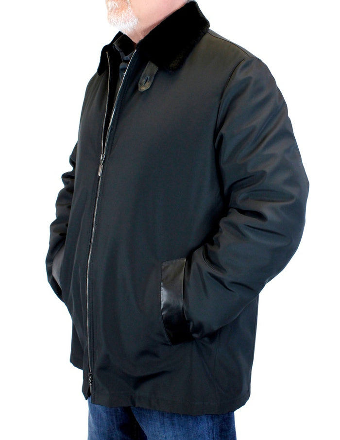 di Bello - Men's Black Merino Shearling-Lined Rain Jacket, Raincoat Large/XL - Euro Size 54