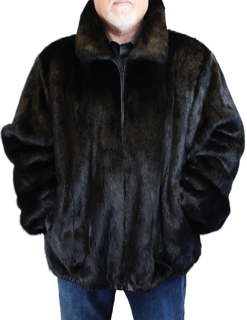 MEN'S REVERSIBLE DARK RANCH MINK FUR AND LEATHER BOMBER JACKET – The Real  Fur Deal