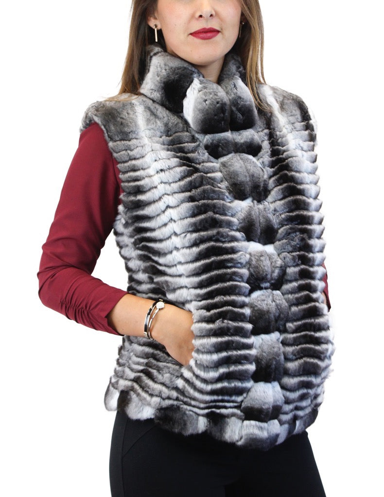 NATURAL FEATHERED CHINCHILLA FUR VEST