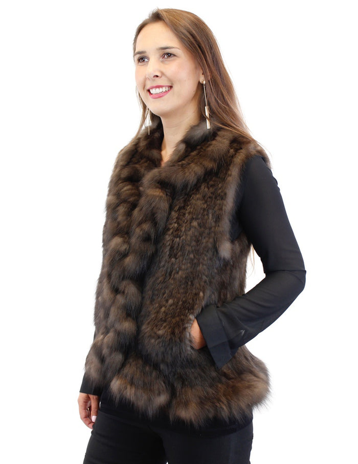 Black Knitted Rex Rabbit Fur Vest Large (Please Allow Up to 2 Weeks for Delivery)